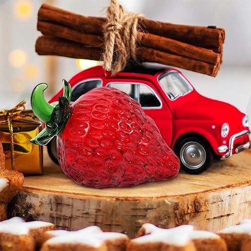 Miniatura 8 de Beavorty Adorno de fresa de cristal soplado de fresa, 2 piezas, figura coleccionable de fresa, pisapapeles de vidrio de fruta, decoración de mesa de