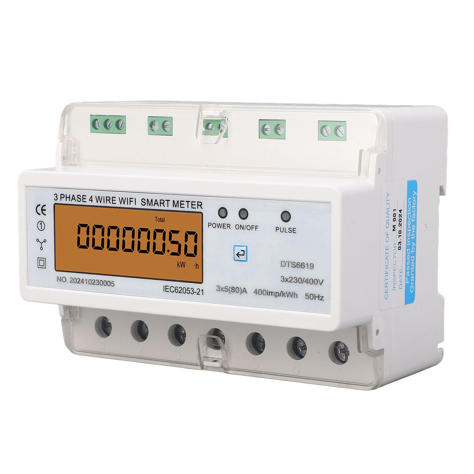 Tissting WiFi Smart Energy Meter 3 Fases 4 Hilos 80A - Medidor Inteligente de Energía con Control Remoto por App, Monitoreo en Tiempo Real, Instalación en Riel DIN