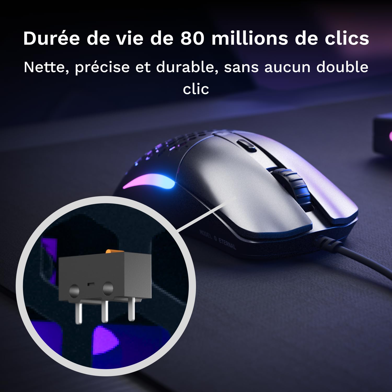 GLORIOUS Model O Eternal - Souris RGB ultralégère Filaire - Poids Plume 55 g - Éclairage RGB Changeable - 6 Boutons programmables - Design symétrique - Capteur Optique 12K DPI - PC/Mac - Noir