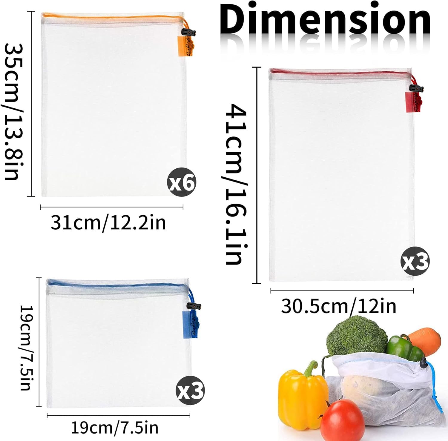 Reofrey 12 Pcs Sacs En Filet Réutilisables Lavables Stockage Fruits Légumes
