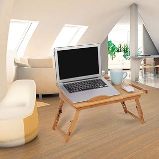 Foldable Laptop Desk, Portable Computer Table Breakfast Bed Serving Tray Adjustable Notebook Stand Height & Angle Adjustable Lapdesk Lap Desk with Drawer for Bed Sofa (58x50x25cm)