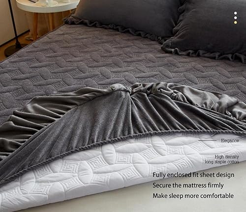 Miniatura 6 de Cómodas sábanas, protector de colchón grueso y cálido de terciopelo cristalino, color liso, para dormitorio, habitación de huéspedes, con volantes,