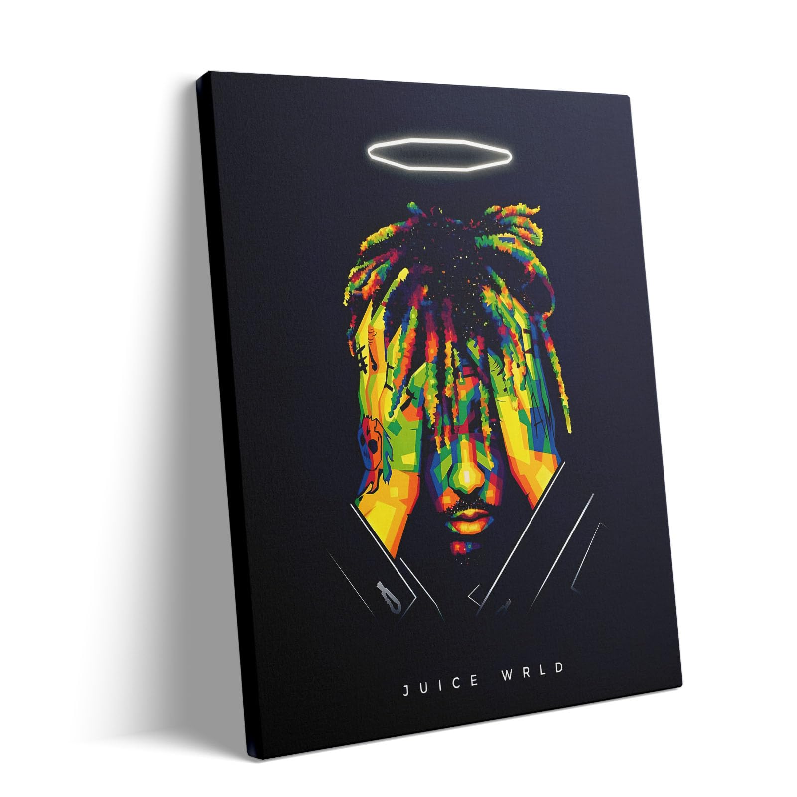 Juice WRLD Canvas Wall Art Decor - 20X24 inch Colorful Pop Art Rapper Portrait with Halo, Music-Inspired Artwork for Bedroom, Living Room or Music Studio Wall Decoration