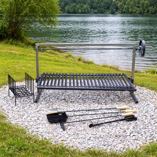 Iron Argentinian Style Santa Maria Grill - V Angle - Size medium (40 x 20 in) 100 x 50 cm (Iron Argentinian Style Santa Maria Grill - V Angle + Brazier + Fire tools)