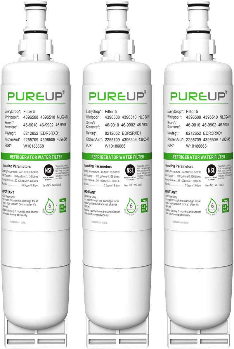 4396508 EDR5RXD1 Refrigerator Water Filter, Replacement for W-hirlpool® 4396508, 4396510, 4392857, Refrigerator Water Filter, K-enmore® 46-9010, NLC240V, E-veryDrop® Filter 5, 3 Pack