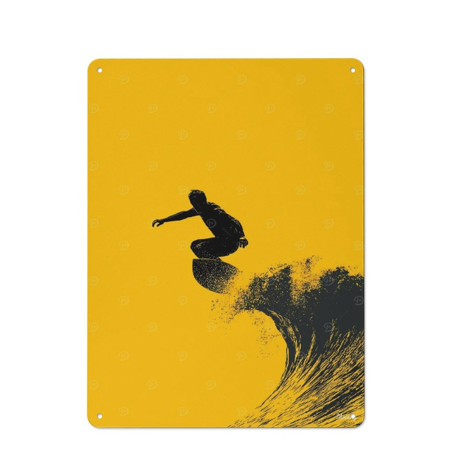 Junmoney Surfer Silhouette – Bold Wave On Yellow Vintage Metal Wall Decor 40X30cm, Vintage Metal Sign For Cafe, Bistro, Bakery Or Restaurant