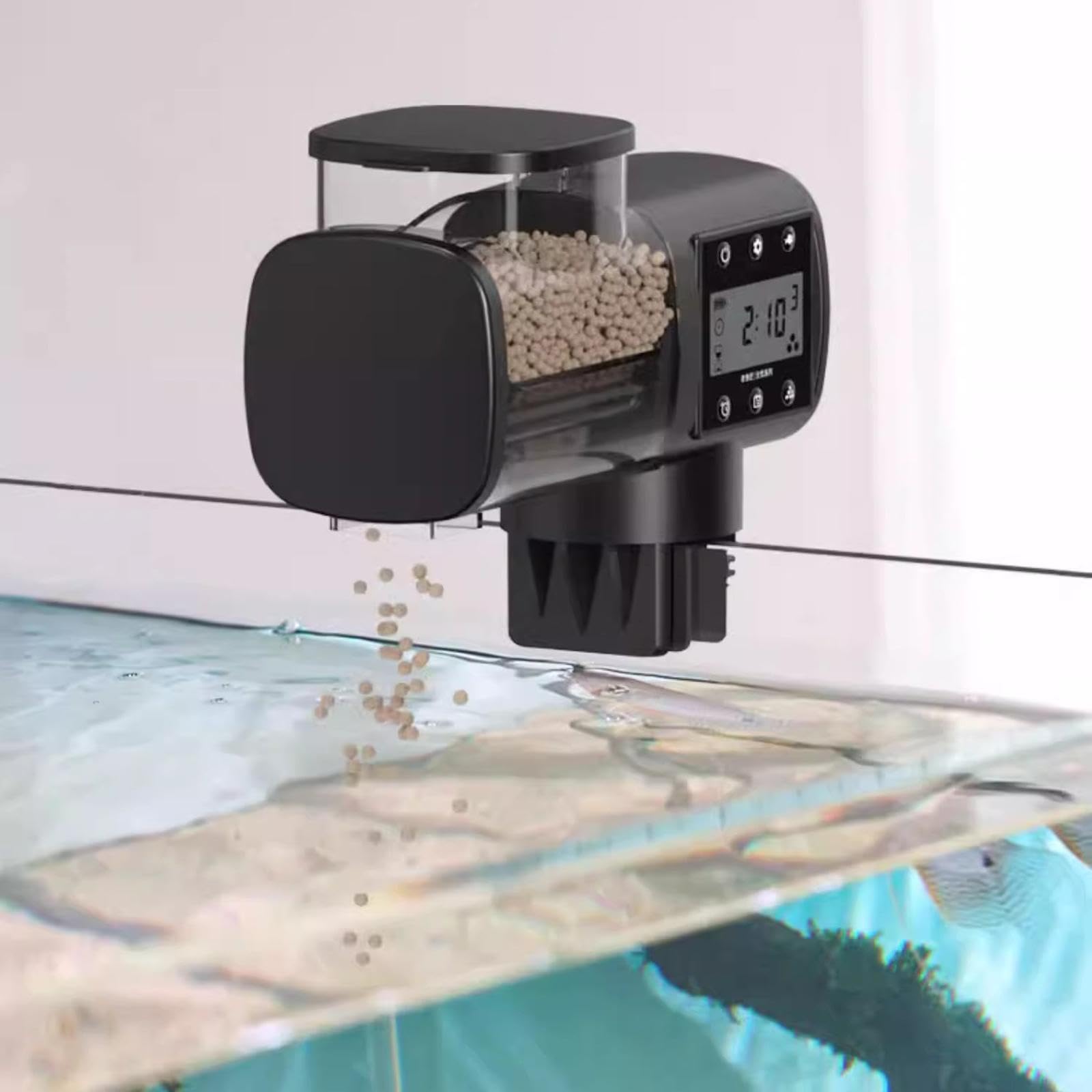 MagiDeal Mangiatoia Automatica per Pesci con Schermo, mangiatoia Stabile per Tartarughe, distributore Automatico di Cibo Regolabile per Piccoli acquari, 500 Ml