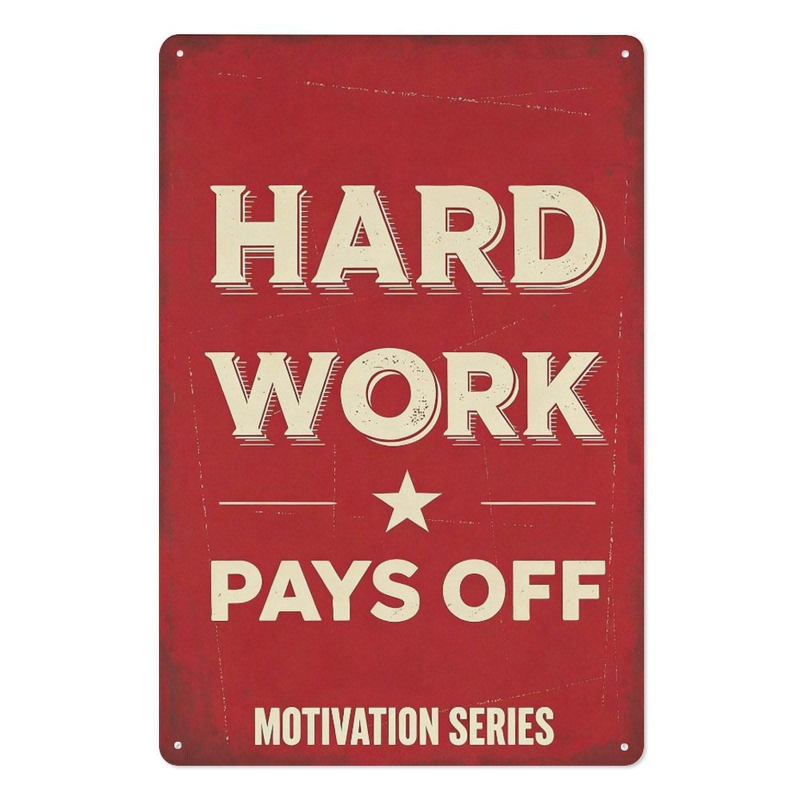peiyeety Metal Tin Sign 8x12 Inch – Hard Work Pays Off Motivational Quote Wall Decor Red Vintage Star Wall Art Plaque for Inspirational Office Decor