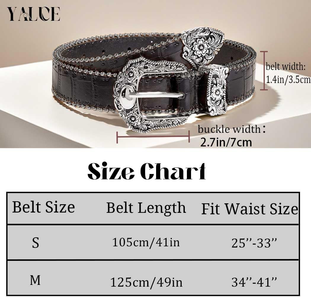 Yalice Black Leather Belt for Women Men Cowboys Cowgirls Belt for Jeans Vintage Western Buckle Belts - Image 6