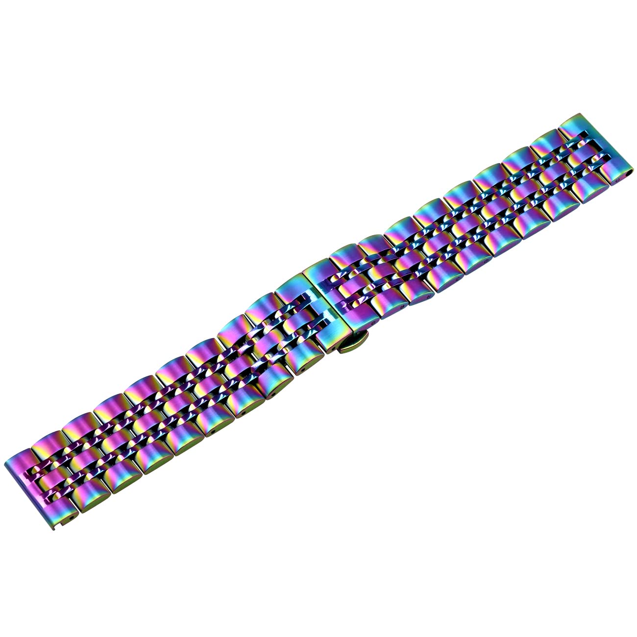 Bracelet de montre en métal à dégagement rapide, 20 mm, bracelet classique en acier inoxydable avec 7 rangées de lignes épurées bicolores, brossé et poli, pour homme et femme, bleu