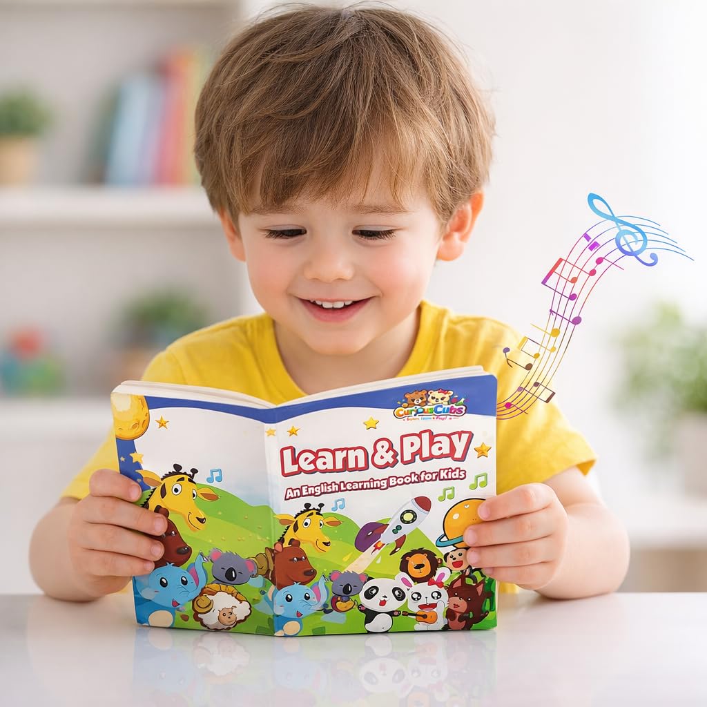 CuriousCubs 12-in-1 Interactive Musical Learning Book for Kids (1–5 Years) – Free Battery | Wonderful Gift | Learn and Play Sound Book with Fruits, Transportation and More | Educational Musical Toy