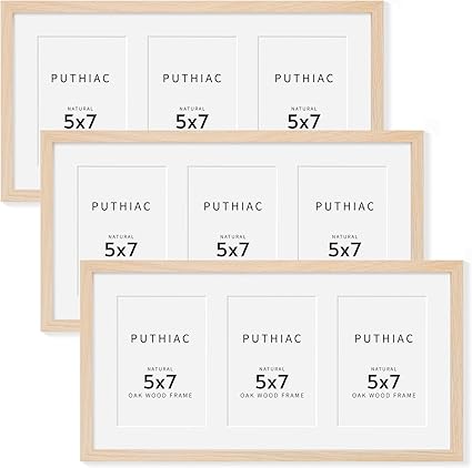 9x18 Oak Wood Picture Frame - 9x18 Photo Frame with Mat Display 3Pcs 5x7 Photos, 5x7 Picture Frame Wood, Natural Solid Wooden Picture Frames for Wall Art Photo and Prints(3 Pack, Beige)
