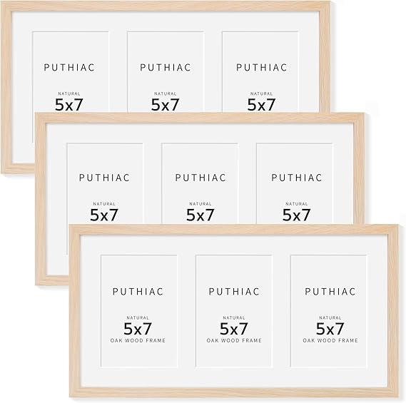 9x18 Oak Wood Picture Frame - 9x18 Photo Frame with Mat Display 3Pcs 5x7 Photos, 5x7 Picture Frame Wood, Natural Solid Wooden Picture Frames for Wall Art Photo and Prints(3 Pack, Beige)