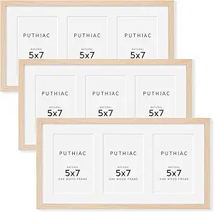 9x18 Oak Wood Picture Frame - 9x18 Photo Frame with Mat Display 3Pcs 5x7 Photos, 5x7 Picture Frame Wood, Natural Solid Wooden Picture Frames for Wall Art Photo and Prints(3 Pack, Beige)