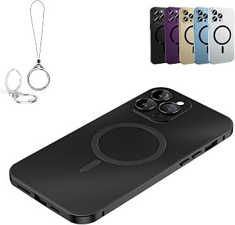 Magnetic Charging Aluminum Metal Bumper Matte Shell for iPhone, Anti-Collision Matte Protective Case for iPhone 16/15/14/13/12 Pro Max Black,for iPhone16 Pro Max
