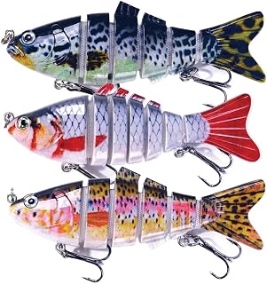 Jointed Fishing Lure 3-Pack Sets – Multi-Jointed Swimbaits with Rattle, 3D Eyes & Treble Hooks – Hard Baits for Bass, Pike, Trout – Assorted Color Options