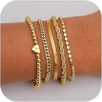 Doubgood 14K Gold Plated Stackable Bracelets for Women - Waterproof Heart Initial A-Z Charm Set, Adjustable Hypoallergenic Jewelry Gift