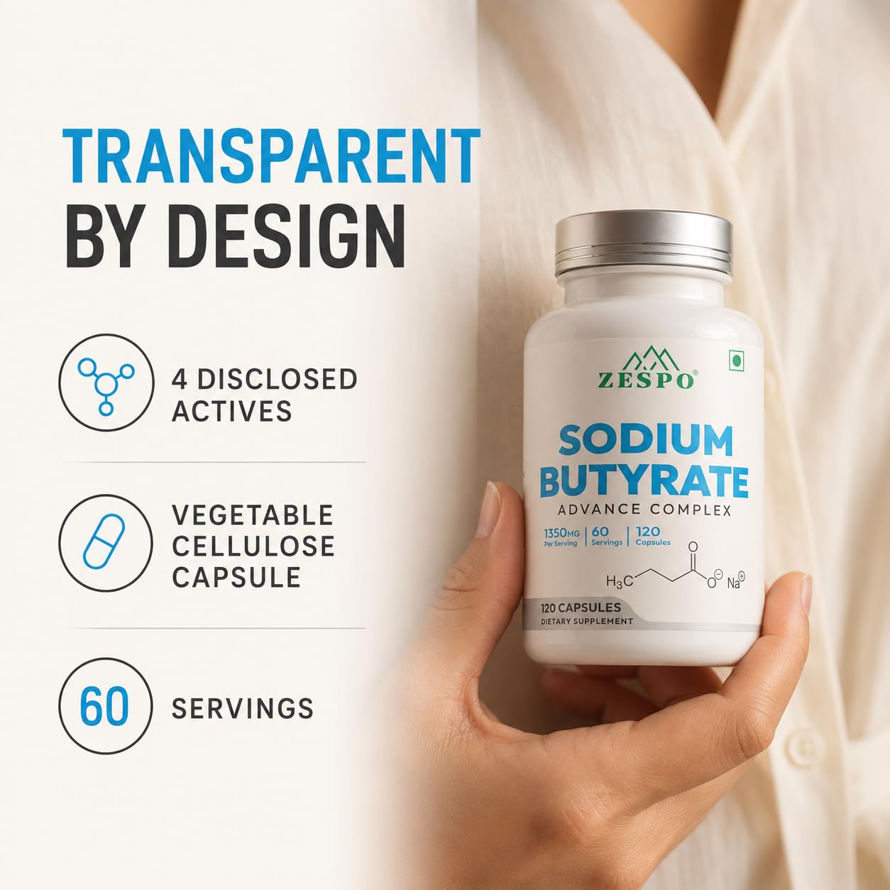 Zespo Micro-Encapsulated Sodium Butyrate 1000mg Postbiotic 120 Vegan Caps — Amazon image 9