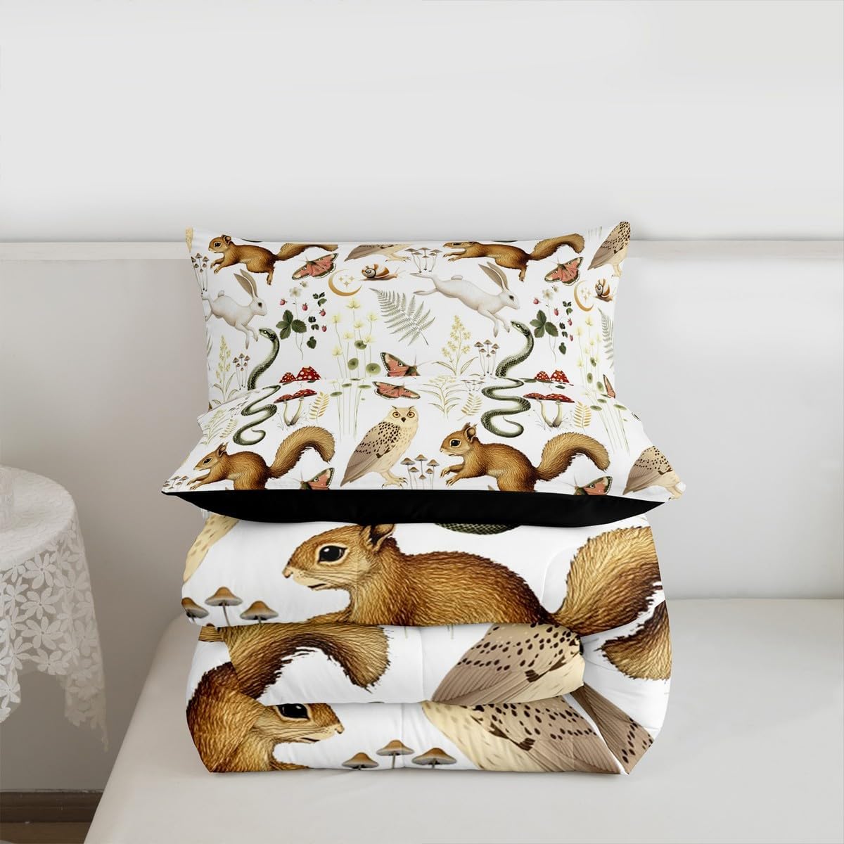 Feelyou Animal Comforter Set All Season Squirrels Rabbits Owls Snakes Bedding Set with 1 Pillow Cases Flowers Microfiber Kids Twin Bedclothes Bedroom Decor Duvet Quilt Breathable Soft Lightweight
