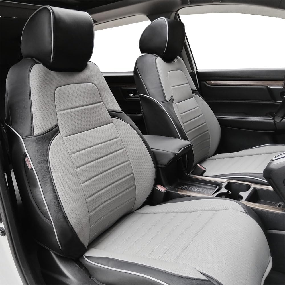 CocheFamilia Custom Fit CRV Seat Covers for Select Honda CRV 2015 2016 -Full Set, Leather (Black/Gray)