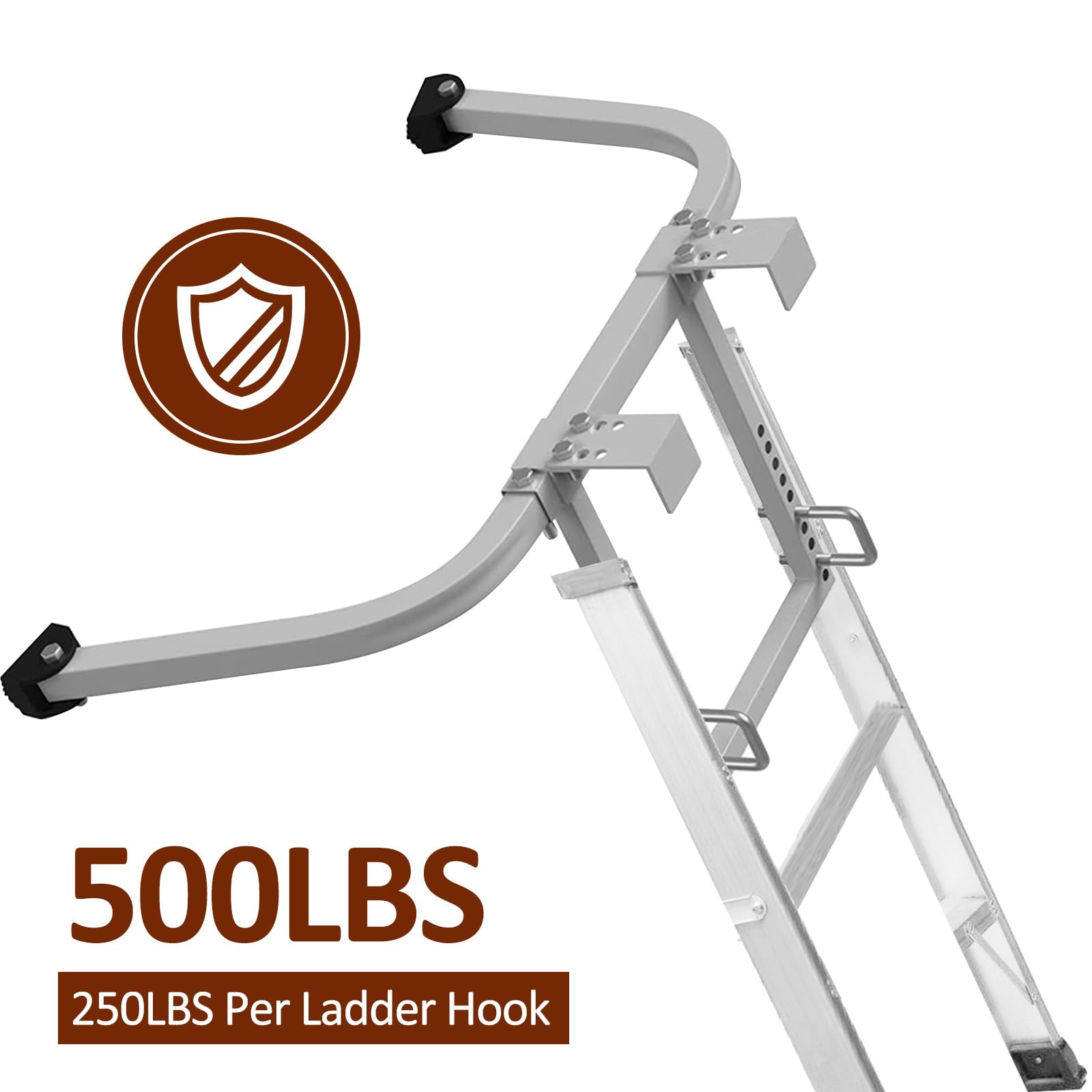 Estabilizador de escalera de acero plateado Ganchos de escalera para techo de extensión de techo resistente adaptador de techo universal con capacidad de carga de 500 LB (43x41x9cm)