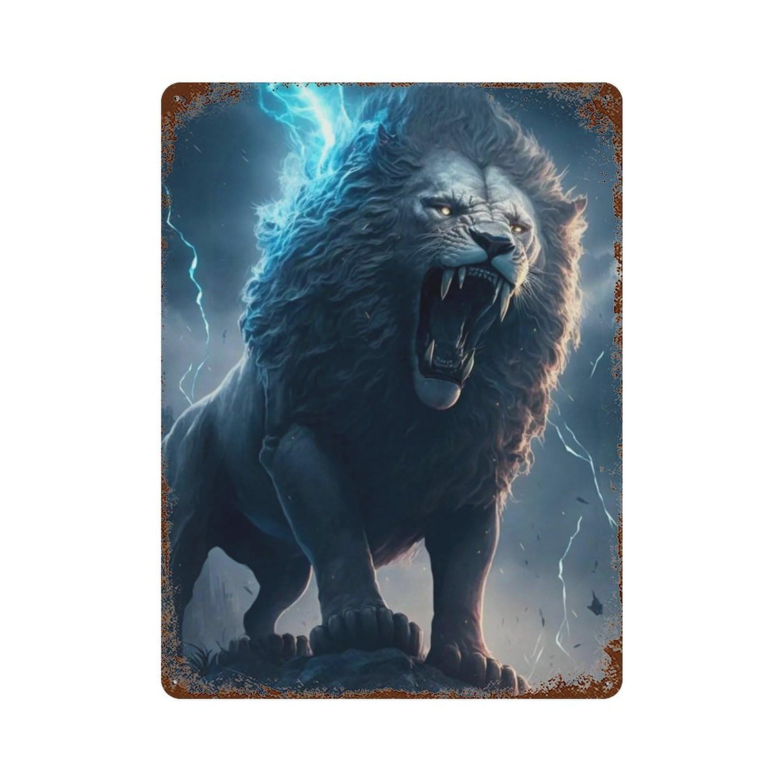 Decorative Tin Sign with Thundering Lion Roar Design 15.7"x11.8", for Farmhouse, Kitchen And Entryway Decor, Old School Wall Decor