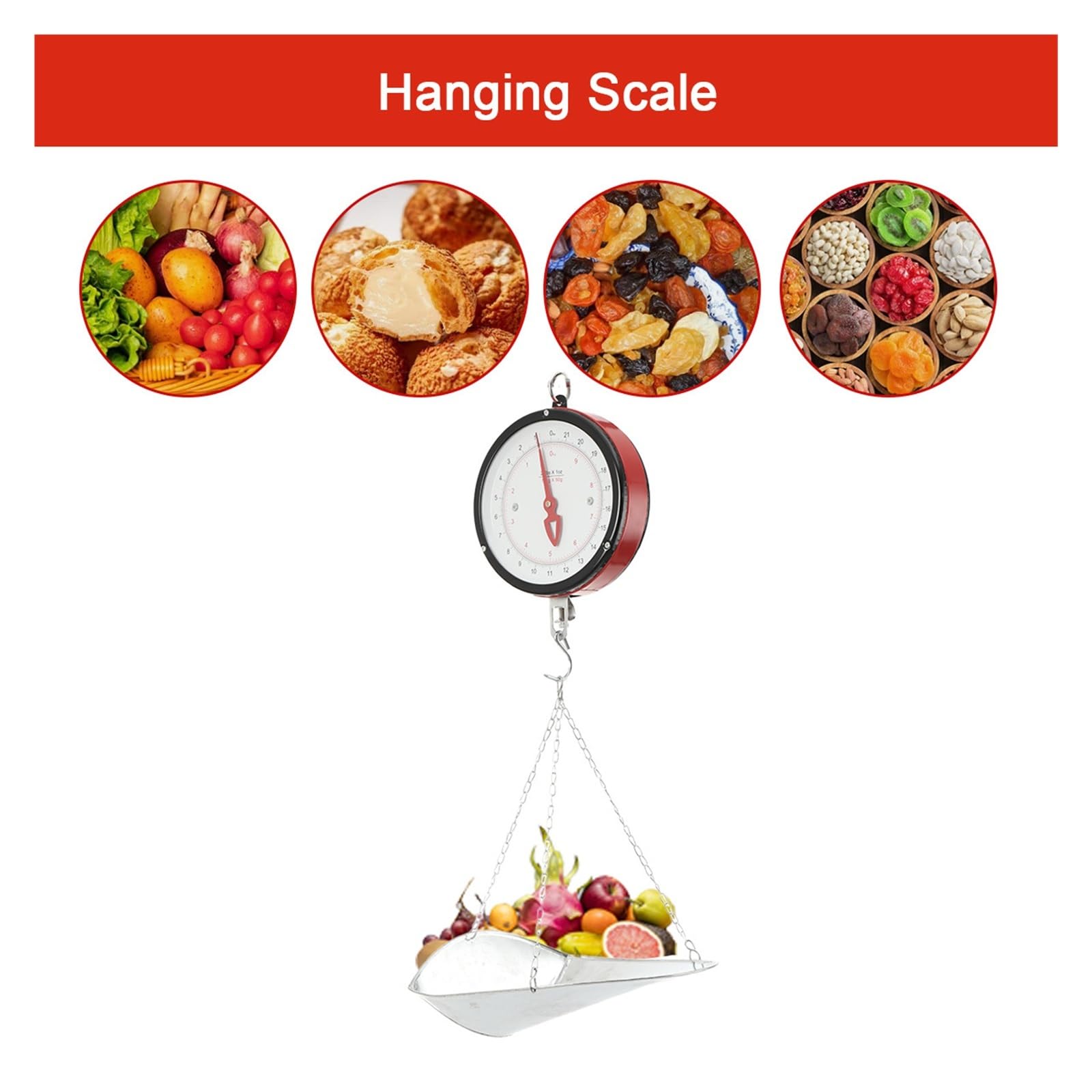 Bilance sospese, Bilancia sospesa circolare con quadrante a doppia faccia da 10 kg/22 libbre for supermercati