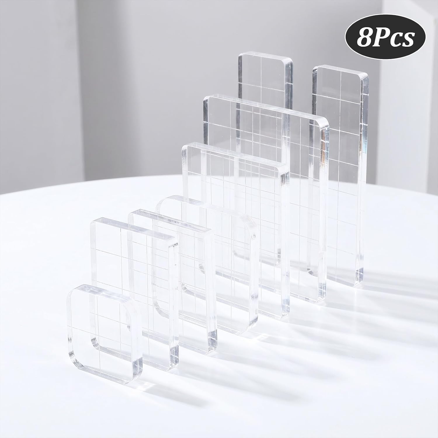 Acrylic Stamp Block with Grid Lines Clear Acrylic Blocks 8 Pieces