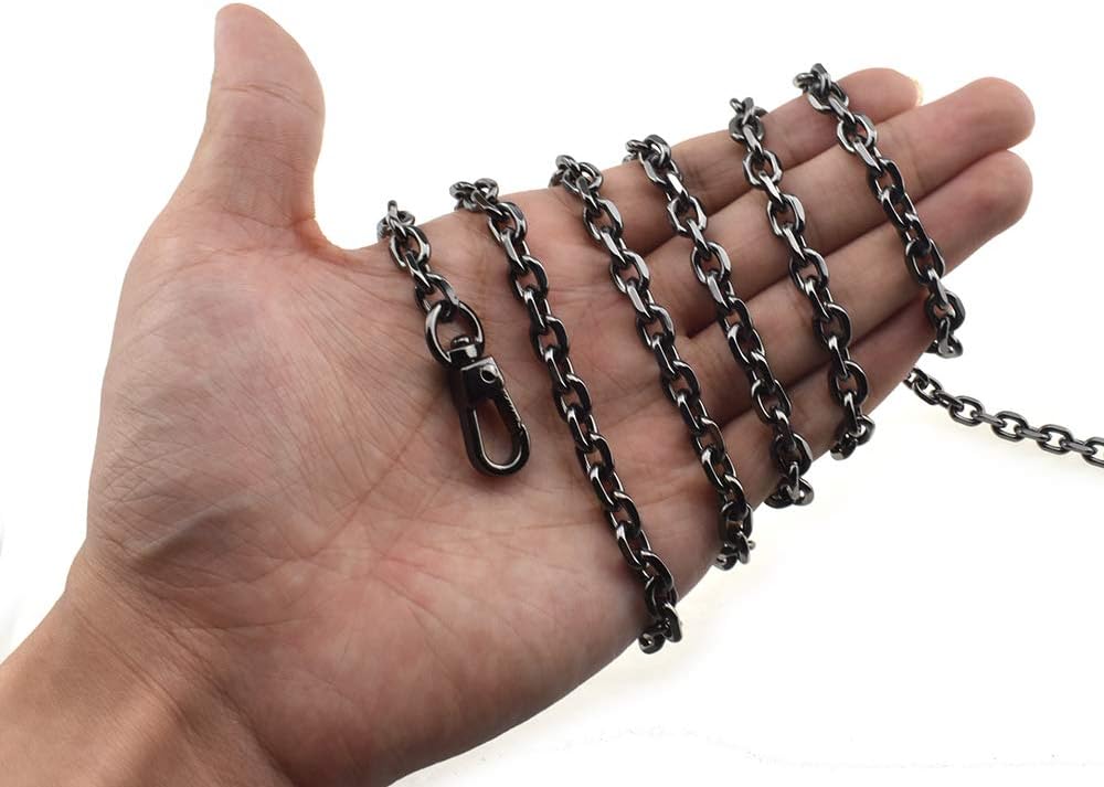 HAHIYO Mini Pochette Purse Chain Strap Thin Wide 6mm for LV Length 47.2 inches Thick 2mm Shiny Black for Shoulder Cross Body Sling Handbag Wallet Clutch Comfortable Flat Metal Strap 1 Pack