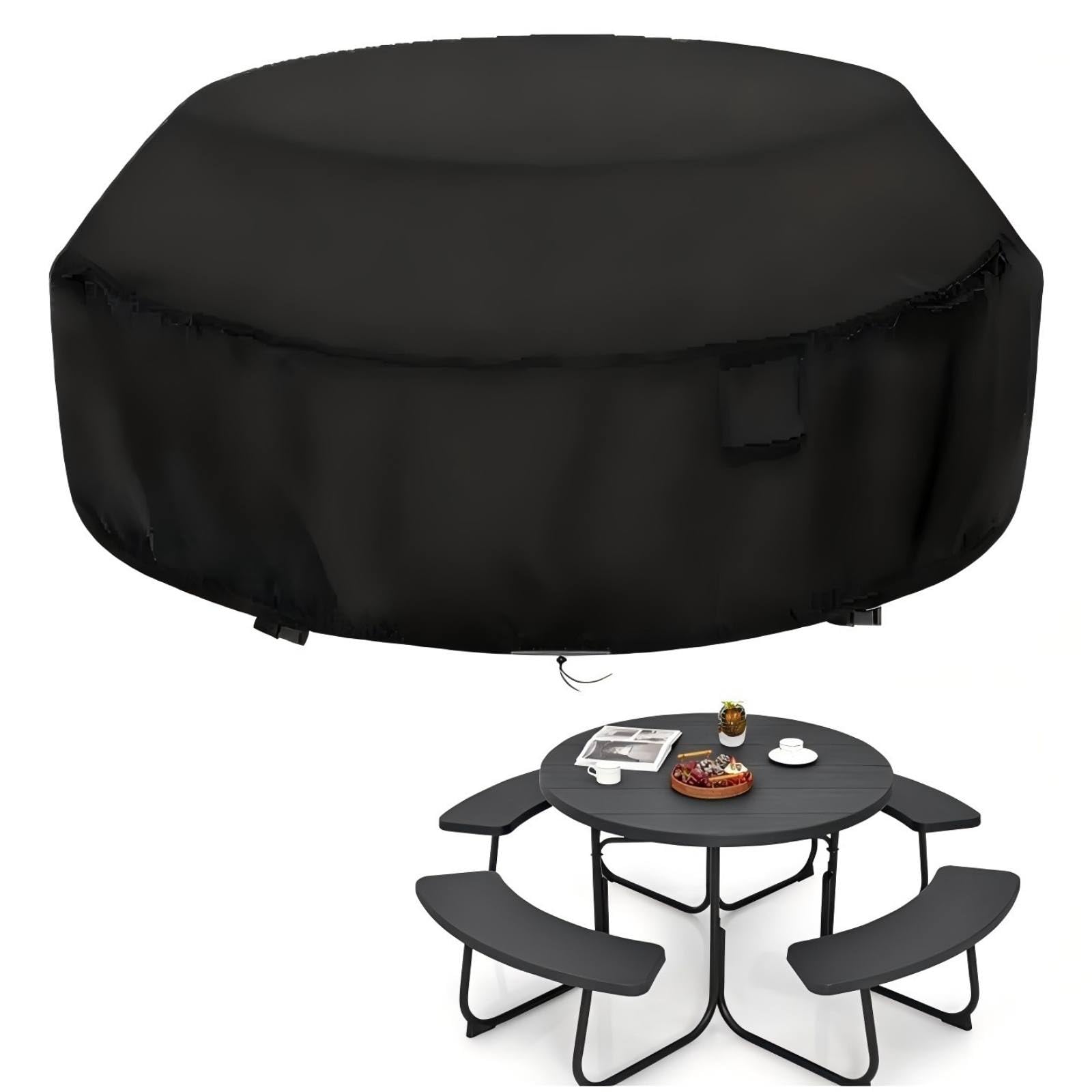 Hohong Picnic Table Cover Waterproof 200ร65 CM, Round Outdoor Garden Picnic Bench Cover, 420D Heavy Duty Oxford Fabric Patio Picnic Table Covers - Black