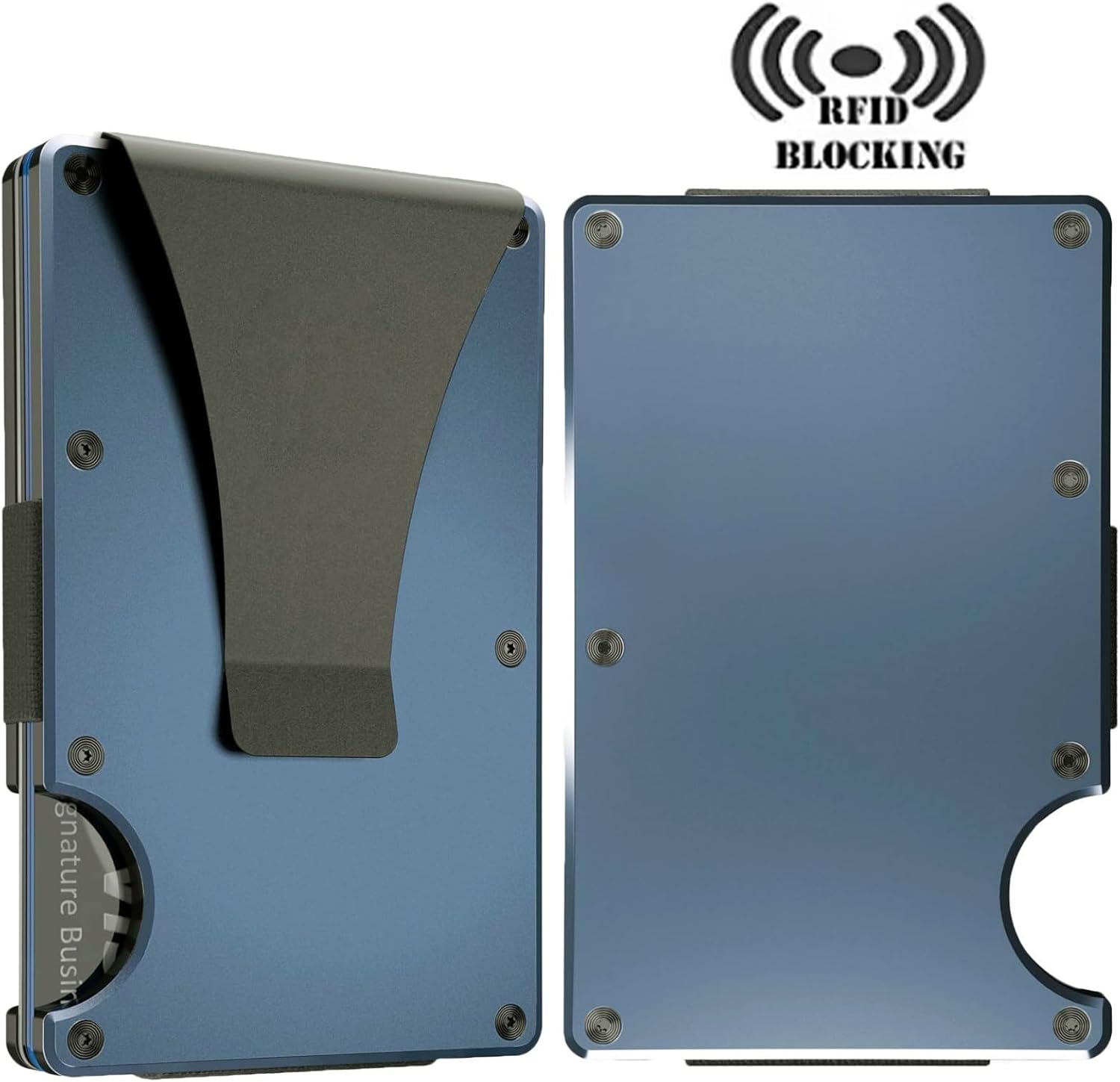 Leatherboss Wallet for Men RFID Blocking Minimalist Metal Card Holder with Money Clip Holds Credit Cards and Cash (Blue) - Image 2