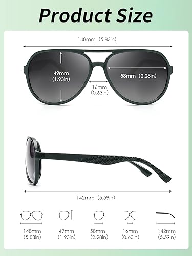 Miniatura 5 de JIM HALO Gafas de sol polarizadas para hombres y mujeres, persianas de aviador retro para conducir, pescar, verde y gris degradado