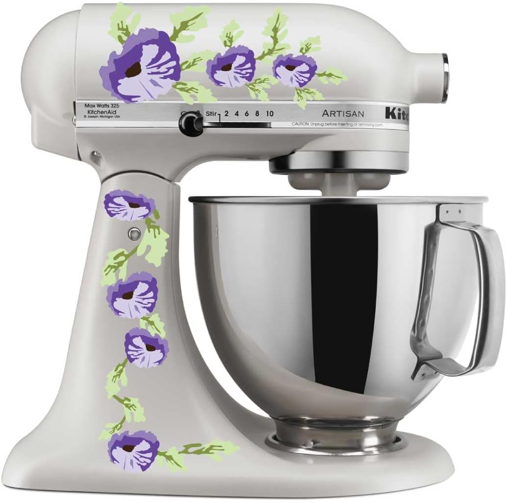 Purple Poppy Flowers Watercolor Stand Mixer Mixing Machine Decal Art Set
