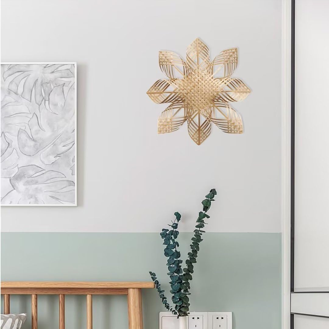 GUANSHAN Handwoven Bamboo Wall Decoration Snowflake shape Bamboo Ornament Pendant Wall Hanging Handicraft Wall Pediments For Bedroom, Living Room