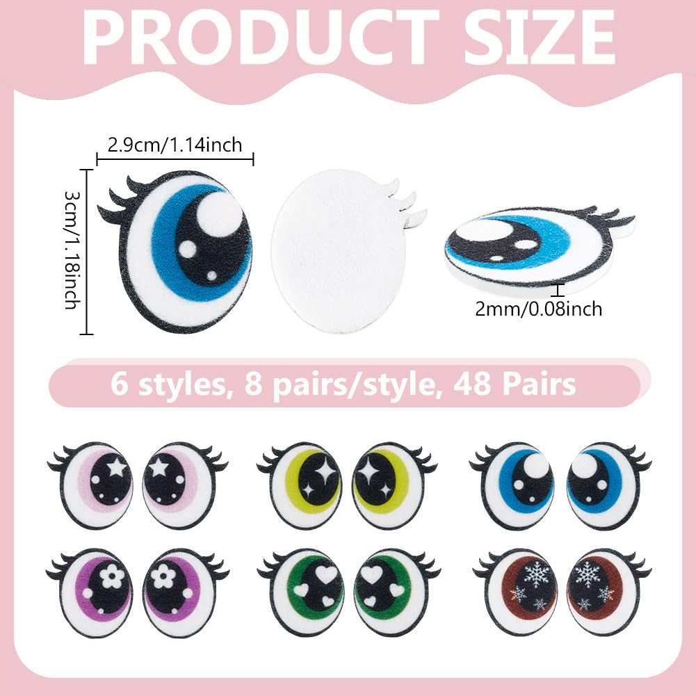NBEADS 48 Pairs 6 Colors Felt Eyes for Crafts, 1.1inch Plush Animals Making Eyes Felt Eyes with Lashes Large Crochet Eyes for DIY Crochet Animal Making Craft