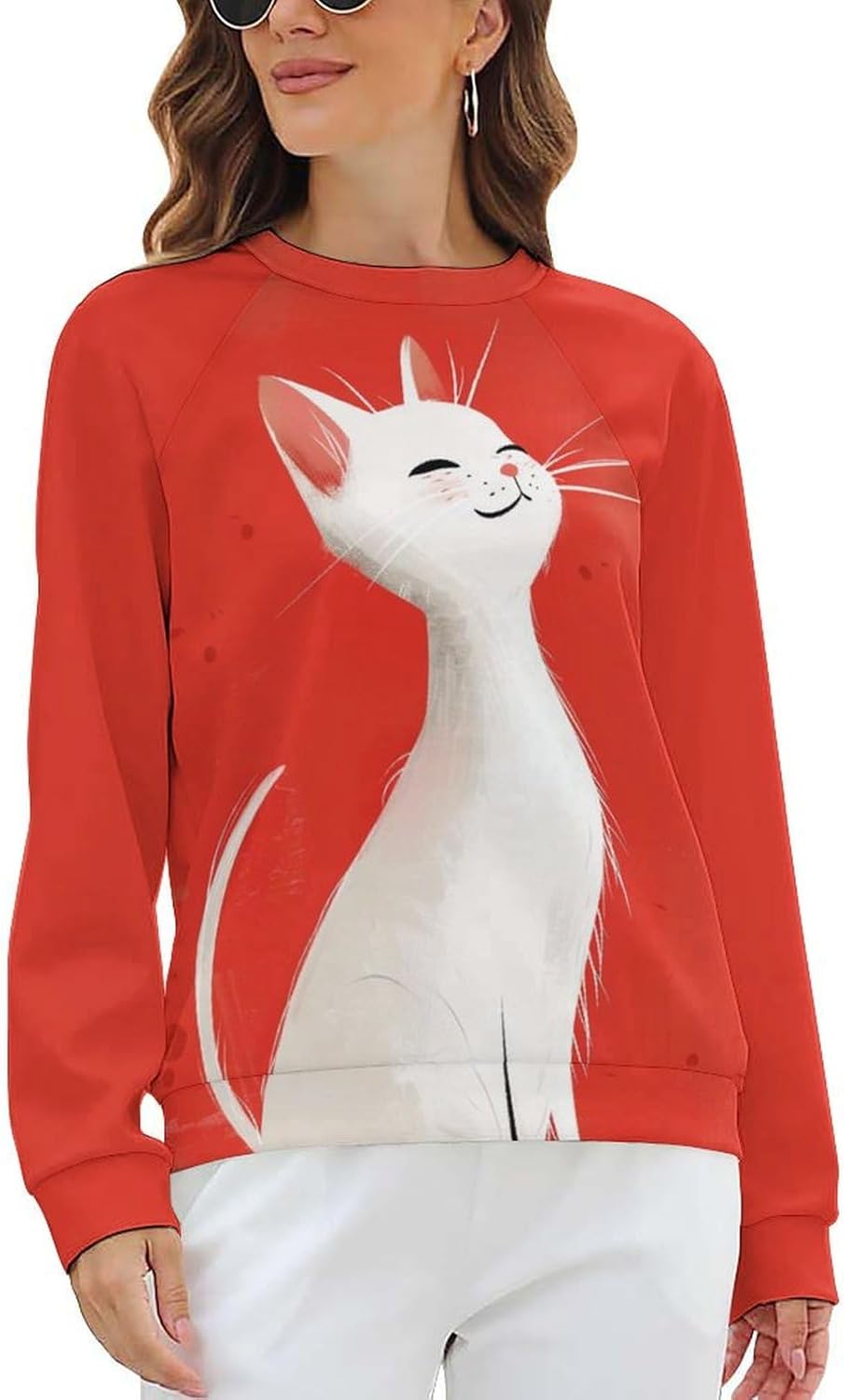 Long Sleeve Shirts for Women Cat Printed Fall Winter Dressy Holiday Casual Fashion Crewneck Tunic Tee Shirts - Image 8