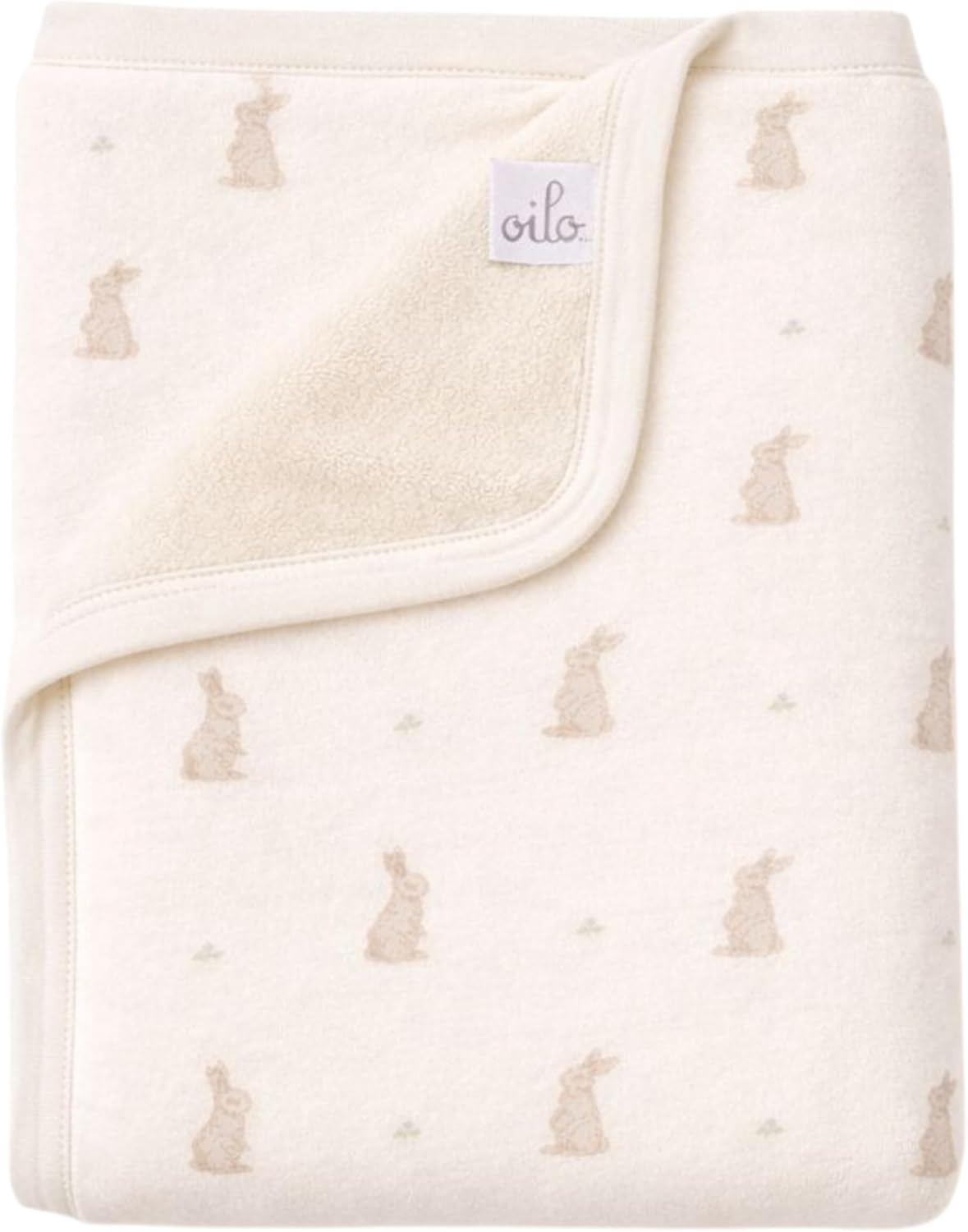 Oilo Bunny Baby Blanket, Rabbit Baby Blanket with Ultra‑Soft Plush Backing & Organic Cotton Jersey Print, Double‑Layered 30x40 Blanket for Newborns & Toddlers