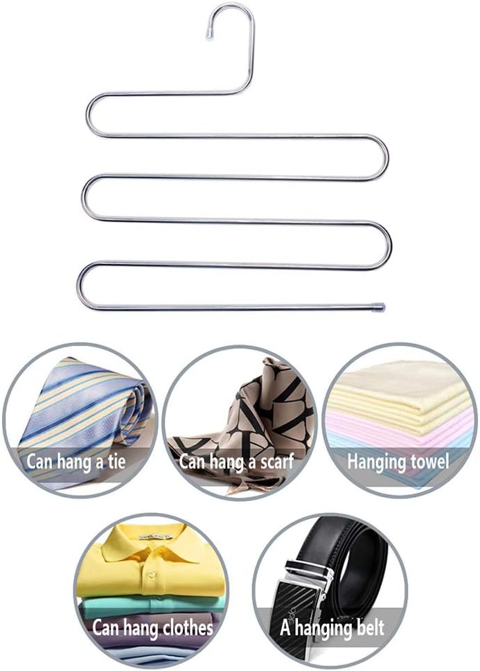 Laundry Rack, Pants Hangers, S-Type 5 Layers Trouser Hangers Space Saving Multi-Purpose Stainless Steel Scarf Hanger