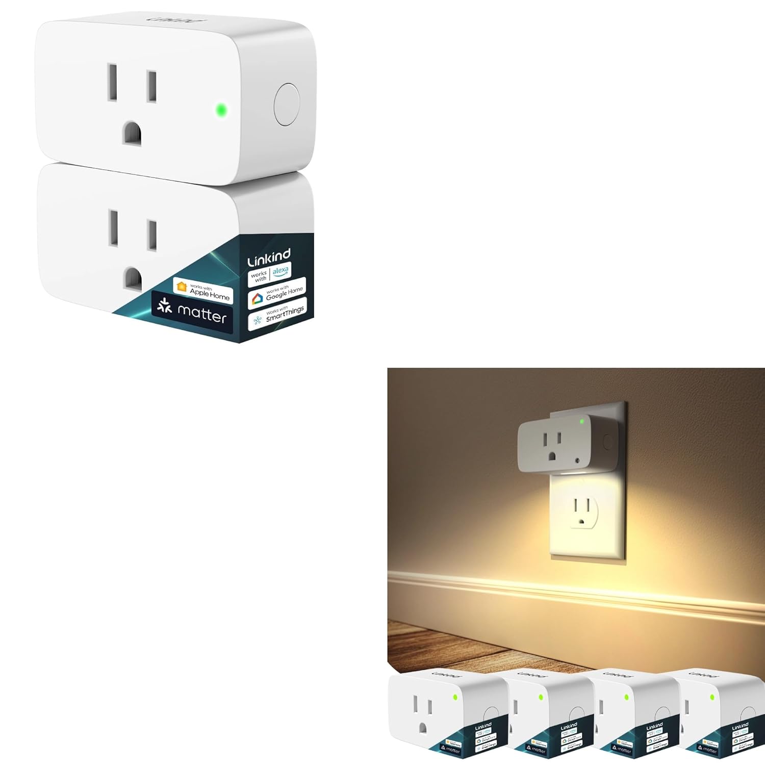Matter Smart Plug 2pack Bundle with Matter Smart Plug with Night Light 4pack (Compatible with Alexa, Apple Home, Google, Smart Outlet 15A/1800W Max, 2700K Soft White, Plug into Wall, Timer&Schedule)