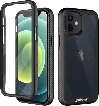Compatible with iPhone 12 Mini Case, Built in Screen Protector Full Body Shockproof Slim Fit Bumper Protective Phone Cover 5.4 Men Women-Black/Clear