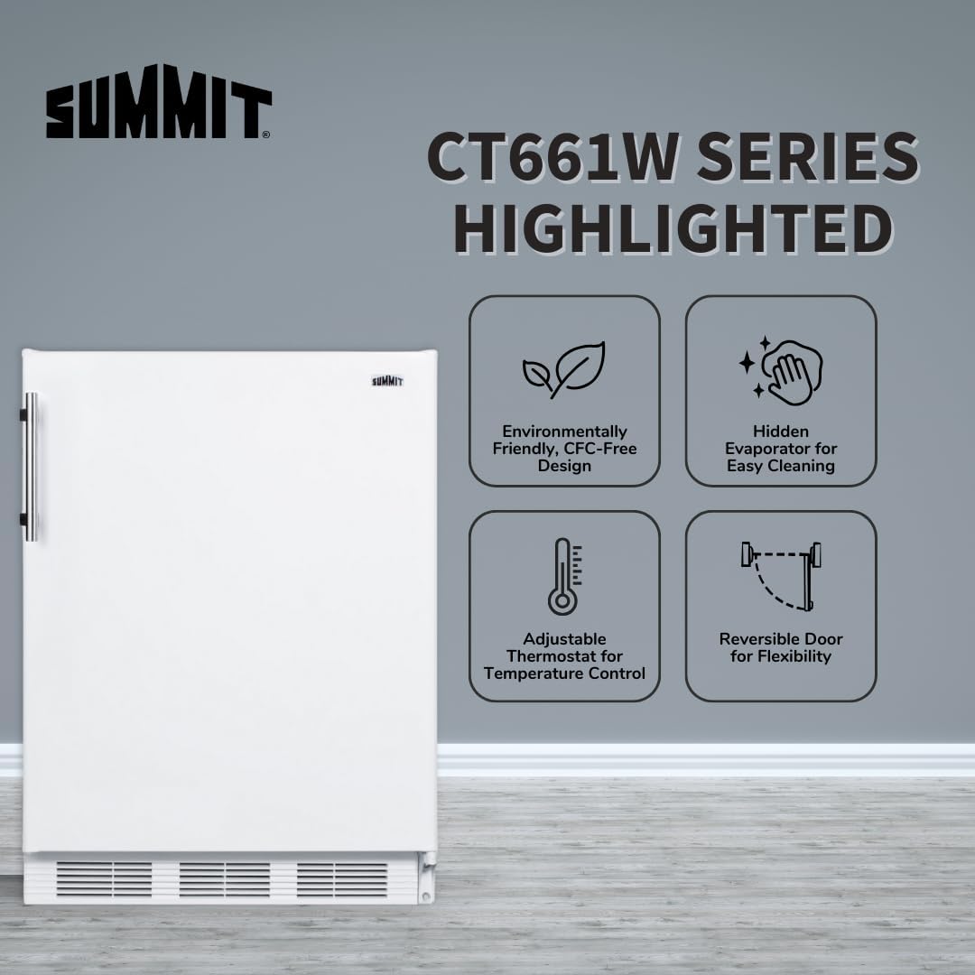 Summit 24" Refrigerator-Freezer, Peak24 Undercounter Fridge, 5.1 cu.ft. Capacity, White- CT661W