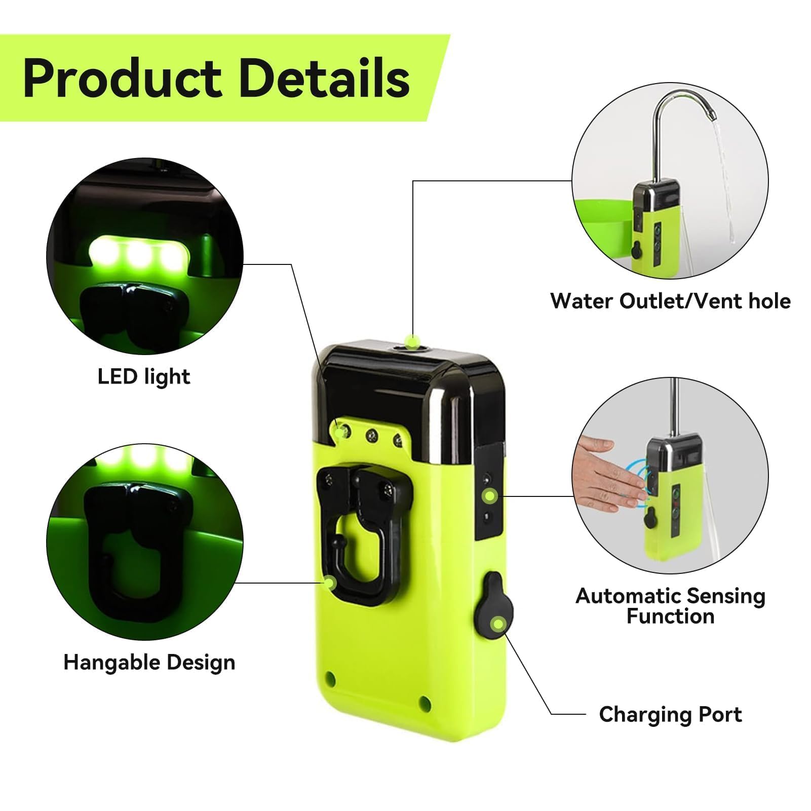 Sauerstoffpumpe, USB Lade 3 Modi ABS Aquarium Luftpumpe Dreifache Filtration Sauerstoffpumpe Smart Sensor Pumpen von Wasser LED-Licht Angeln Händewaschen Angeln Zubehör mit 240cm/94,5 Zoll Schlauch