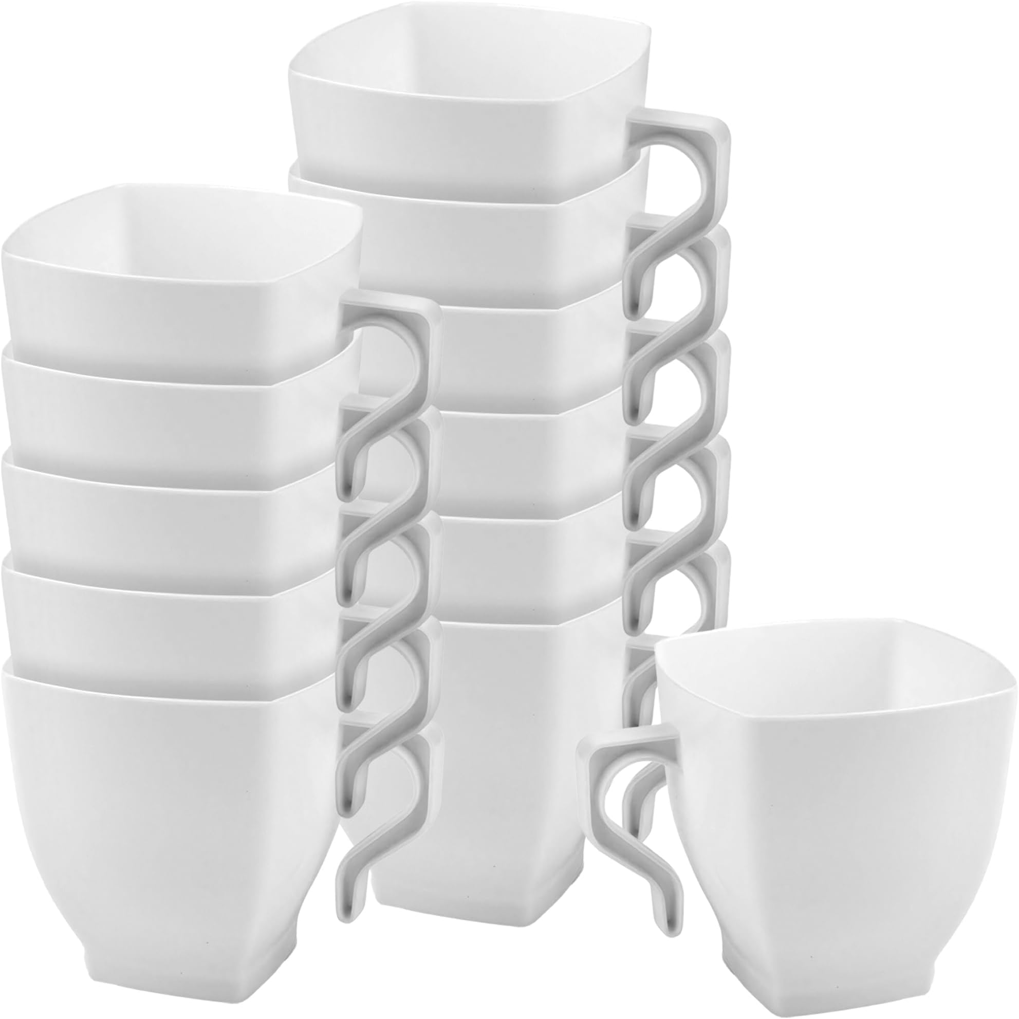 White Square Plastic Mini Coffee Tea Cups (2 oz., Pack of 12) - Elegant & Convenient Design - Ideal for Celebrations, Gatherings, and Everyday Dining
