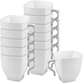 White Square Plastic Mini Coffee Tea Cups 2 oz., Pack of 12 - Elegant & Convenient Design - Ideal for Celebrations, Gatherings, and Everyday Dining