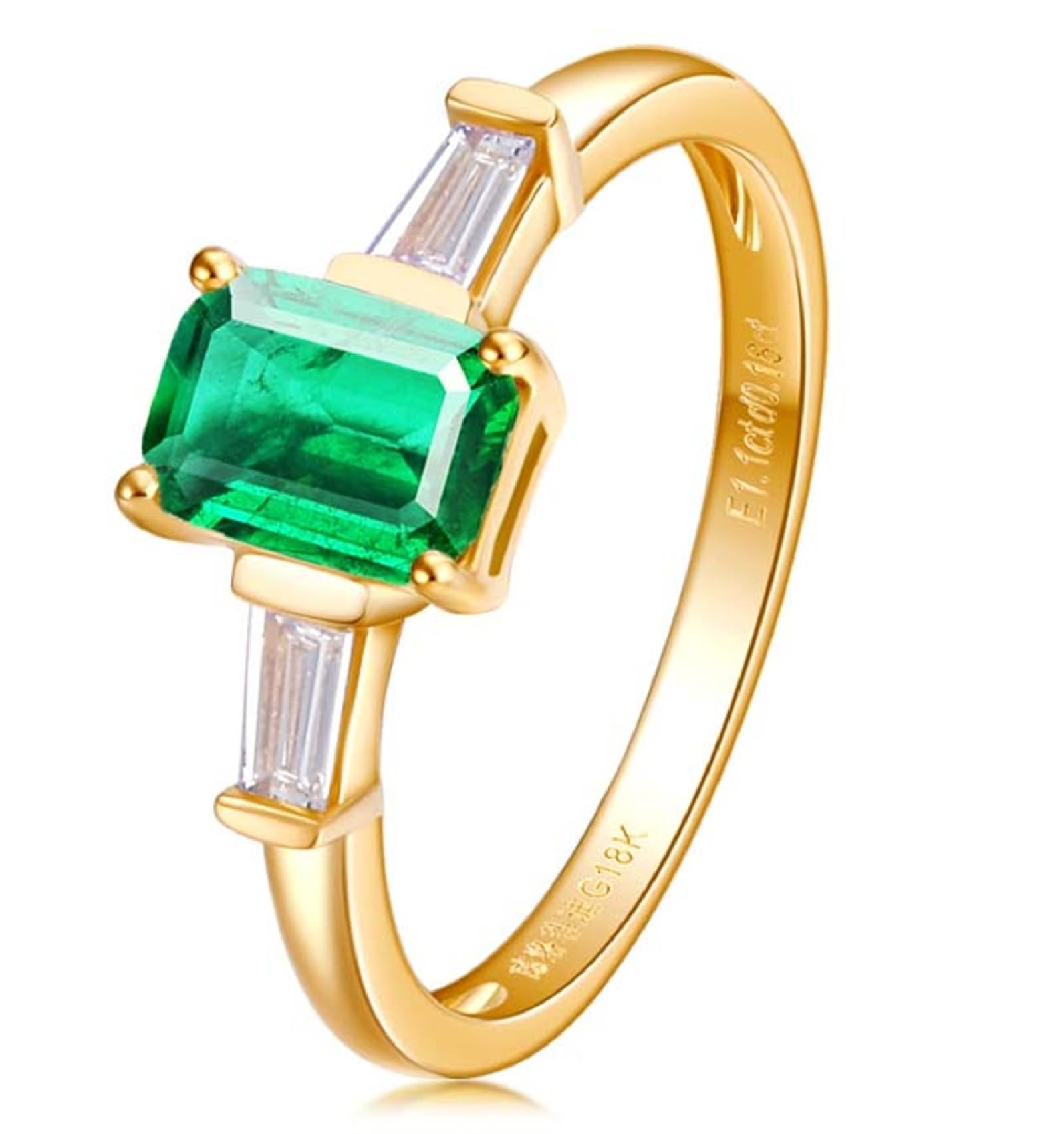 Wycian Ringe Frauen Verlobung Gold Ringe Frauen 18K Im Labor Hergestellter Smaragd Rechteck Größe 47 (15.0) Massiv, Nicht Plattiert Aktualisierung 3.0 für Damen Engagement Schmuck