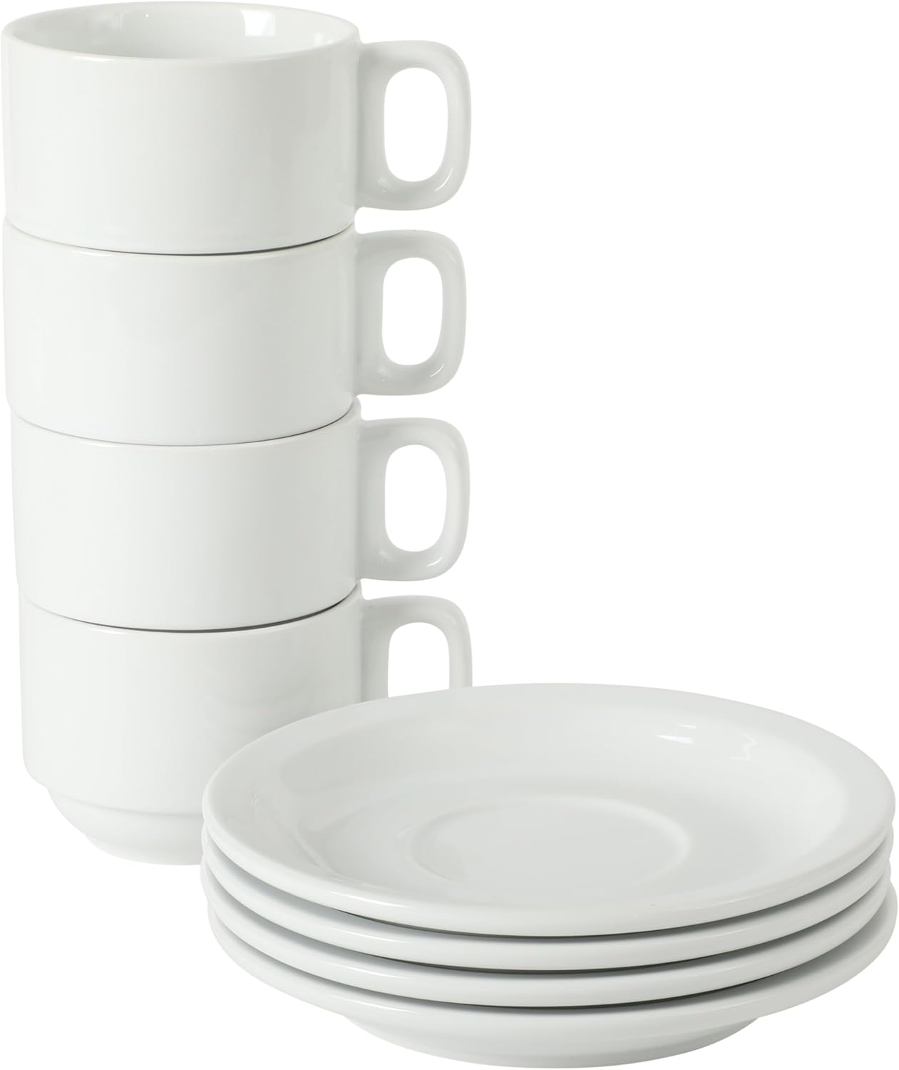 Gibson Home Gracious Dining 7-Ounce Cappuccino Cups Set of 4, Stackable Coffee Cups with 4 Saucers, Metal Stand, Coffee Mugs for Latte, Café, Mocha, Tea - Image 5
