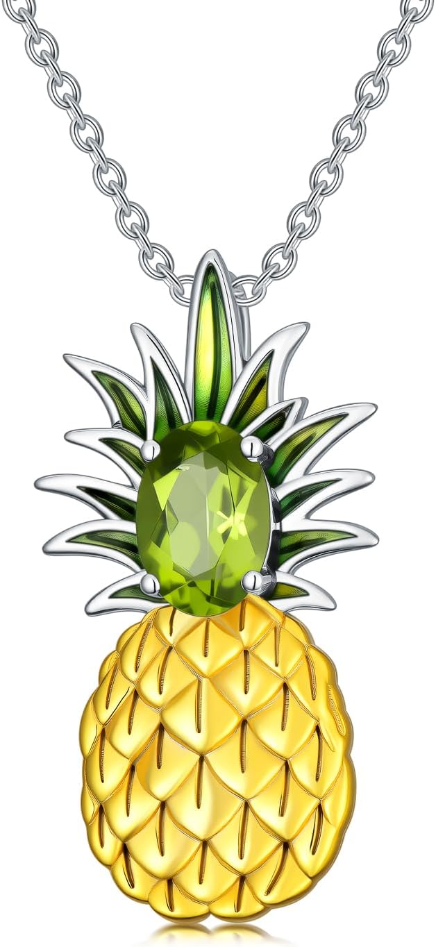 Pineapple Necklace 925 Sterling Silver August Peridot Gemstone Pineapple Pendant Jewelry Gifts for Women