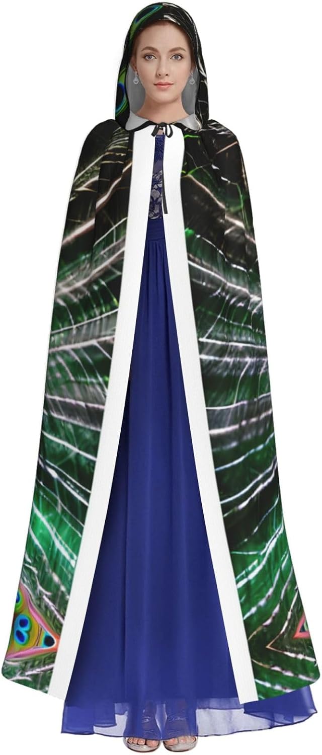 SSIMOO Fresh Peacock Enchanting Adult Hooded Cape for Halloween and Party Costumes-Fashionable Women's Robes,Capes