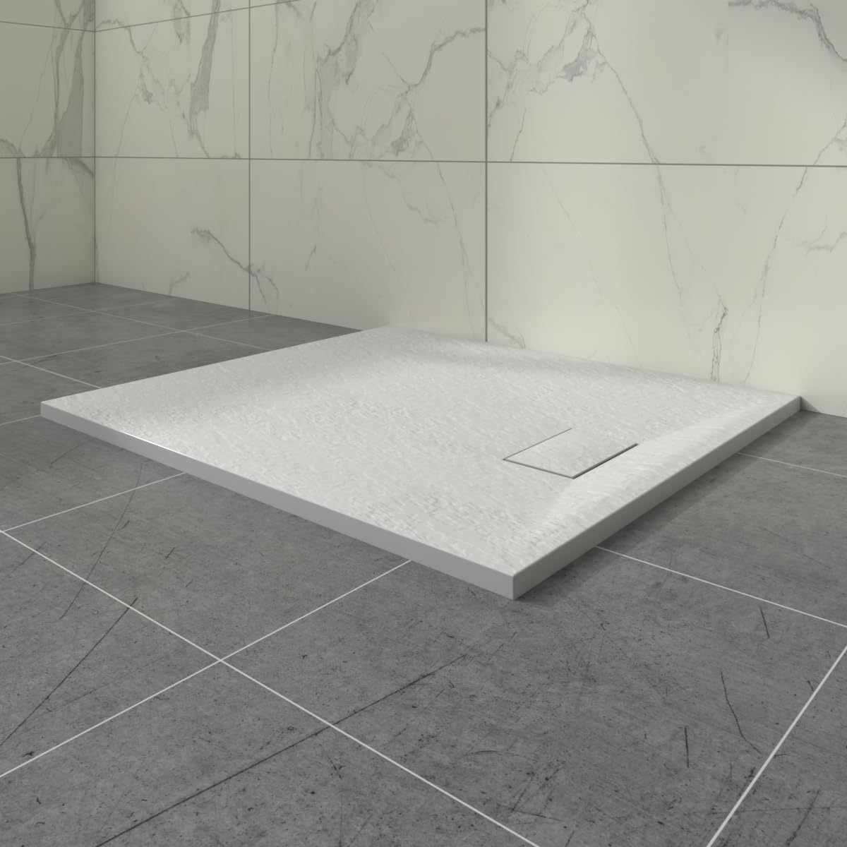 Aquariss SMC Slate Effect Shower Enclosure Tray 1000x900mm Rectangular Wetroom Shower Base White