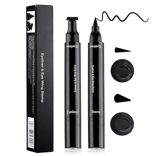 Erinde 2 unidades 2 en 1 sello delineador de ojos con alas de belleza y ojo de gato, lápiz delineador líquido impermeable, lápiz delineador de ojos